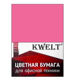 Бумага цветная для офисной печати 100 листов, А4, неон, розовый, 80г/м2 (KWELT)