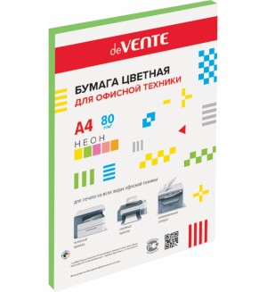 Бумага цветная для офисной печати 50 листов, А4, неон, зеленая, 80г/м2 (deVente)