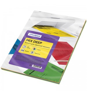 Бумага цветная для офисной печати 100 листов, А4, deep mix, ассорти, 80г/м2 (OfficeSpace)