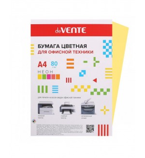 Бумага цветная для офисной печати 50 листов, А4, неон, оранжевая, 80г/м2 (deVente)