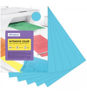 Бумага цветная для офисной печати 100 листов, А4, голубой 