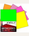 Бумага цветная для офисной печати 100 листов, А4, неон, ассорти, 80г/м2 (KWELT)