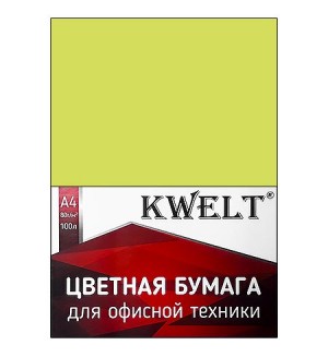 Бумага цветная для офисной печати 100 листов, А4, пастель, зеленый, 80г/м2 (KWELT)