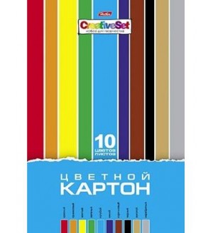 Картон цветной 10 цветов, 10 листов, A4, мелованный 