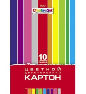 Картон цветной двусторонний 10 цветов, 10 листов, А4, мелованный 