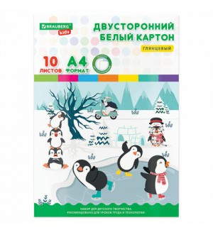 Картон белый двусторонний 10 листов, А4, мелованный 