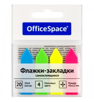 Флажки-закладки 45*12мм, стрелки, 20 листов*4 неоновых цвета, европодвес (OfficeSpace)