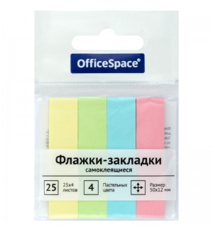 Флажки-закладки 50*12мм, 25 листов*4 пастельных цвета, европодвес (OfficeSpace)