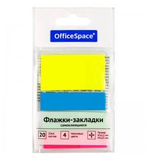 Флажки-закладки 45*12мм, 45*25мм, 20 листов*4 неоновых цвета, европодвес (OfficeSpace)