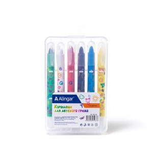 Карандаши цветные для грима 6 цветов, на основе воска, пластиковая упаковка (Alingar)