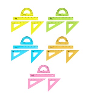 Набор чертежный размер S (треуг. 2шт., линейка 16см, транспортир), прозрачный, неоновые цвета, ассорти (Стамм)