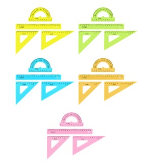 Набор чертежный малый 4 предмета (треуг. 2шт., линейка 20см, транспортир), неоновые цвета (Стамм)