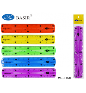 Линейка 20см, пластиковая, гибкая, ассорти (Basir)