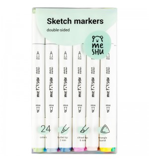 Набор маркеров для скетчинга 24 цвета, 2-6мм, основные цвета (MESHU)