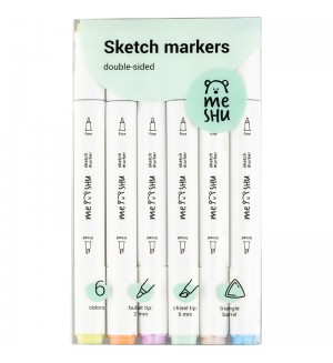 Набор маркеров для скетчинга 6 цветов, 2-6мм, пастельные цвета (MESHU)