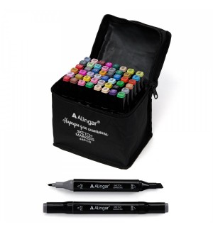Набор маркеров для скетчинга двухсторонние 48 цветов, 1,0-6мм, пулевидный/клиновидный, спиртовая основа (Alingar)