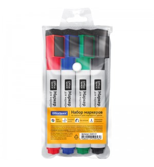 Набор маркеров для досок 4 цвета, 3мм, пулевидный, чехол с европодвесом (OfficeSpace)