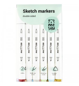 Набор маркеров для скетчинга 24 цвета, 2-6мм, пастельные цвета (MESHU)