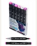 Набор маркеров для скетчинга двухсторонние 6 цветов, 1,0-6мм, пулевидный/клиновидный, фиолетовые цвета, спиртовая основа (Alingar)