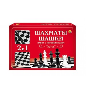 Настольная игра 2 в 1 (шашки, шахматы), с игровым полем в средней коробке 