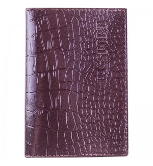 Обложка для паспорта темно-коричневый, крокодил, кожа тип 2