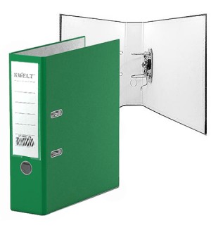 Папка-регистратор А4, 75мм, ПВХ, с карманом на корешке, зеленая (KWELT)