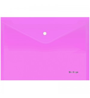 Папка-конверт на кнопке А4, 180мкм, прозрачная розовая 