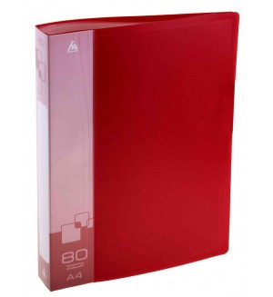 Папка пластиковая А4, 800мкм, со 80 вкладышами, торцевой карман с бумажной вставкой, красная (Бюрократ)
