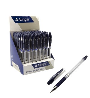 Ручка шариковая синяя, 0,7мм, игольчатый, металлизированный наконечник, резиновый грип, шестигранный прозрачный пластиковый корпус 
