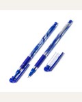 Ручка шариковая синяя, 0,7мм, игольчатый наконечник, резиновый грип, круглый, тонированный, пластиковый корпус 