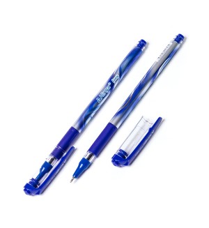 Ручка шариковая синяя, 0,7мм, игольчатый наконечник, резиновый грип, круглый, тонированный, пластиковый корпус 