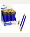 Ручка шариковая синяя, 0,7 мм, игольчатый наконечник, круглый, синий, Soft touch корпус (Alingar)