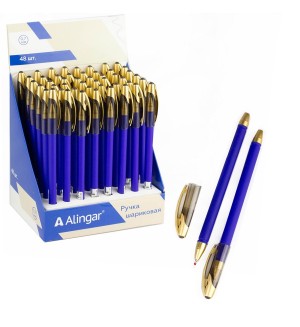 Ручка шариковая синяя, 0,7 мм, игольчатый наконечник, круглый, синий, Soft touch корпус (Alingar)