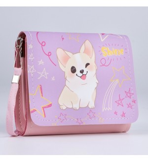 Сумка детская 15*12*4см, кожзам, клапан, на ремне, розовая 