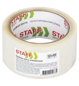Клейкая лента 50мм*66м, упаковочная, прозрачная (STAFF)