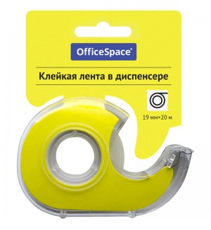 Клейкая лента 19мм*20м, прозрачная, в пластиковом диспенсере, европодвес (OfficeSpace)