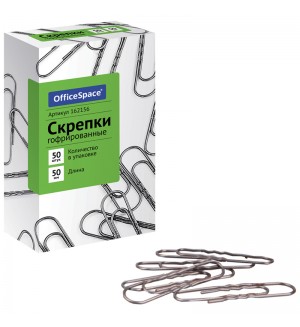 Скрепки 50мм, 50 штук, гофрированные, карт. упак. (OfficeSpace)