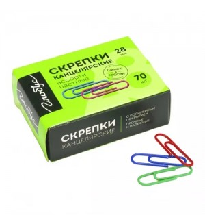 Скрепки 28мм, 70 штук, цветные (Глобус)