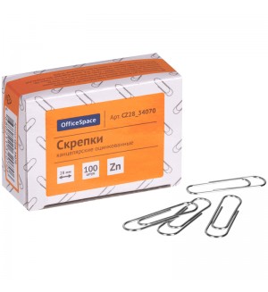 Скрепки 28мм, 100 штук, оцинкованные (OfficeSpace)