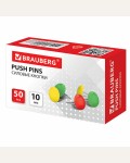Кнопки канцелярские 10мм, 50 штук, металлические, цветные (Brauberg)