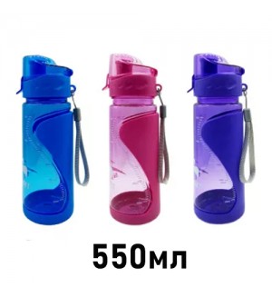 Бутылка для воды 550мл, пластик, мерная шкала, ассорти 