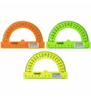 Транспортир 12см, 180°, отливная шкала, прозрачный неоновый, ассорти (ПИФАГОР)