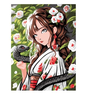 Картина по номерам 30*40см "Девушка с черной змеей", картон