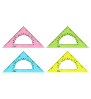 Треугольник 45°, 16см, пластиковый, с транспортиром, прозрачный, неоновые цвета, ассорти (Стамм)