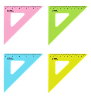 Треугольник 45°, 9см, пластиковый, прозрачный, неоновые цвета, ассорти (Стамм)